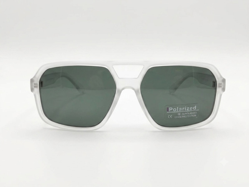 Polarized Frosted Clear Square Double Bridge Sunglasses