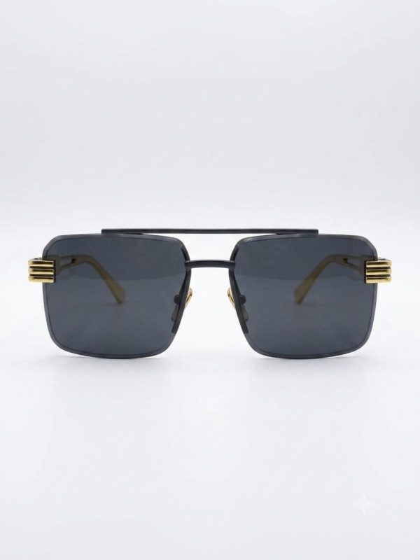 Bold Square Double Bridge Sunglasses with Gold Hinges
