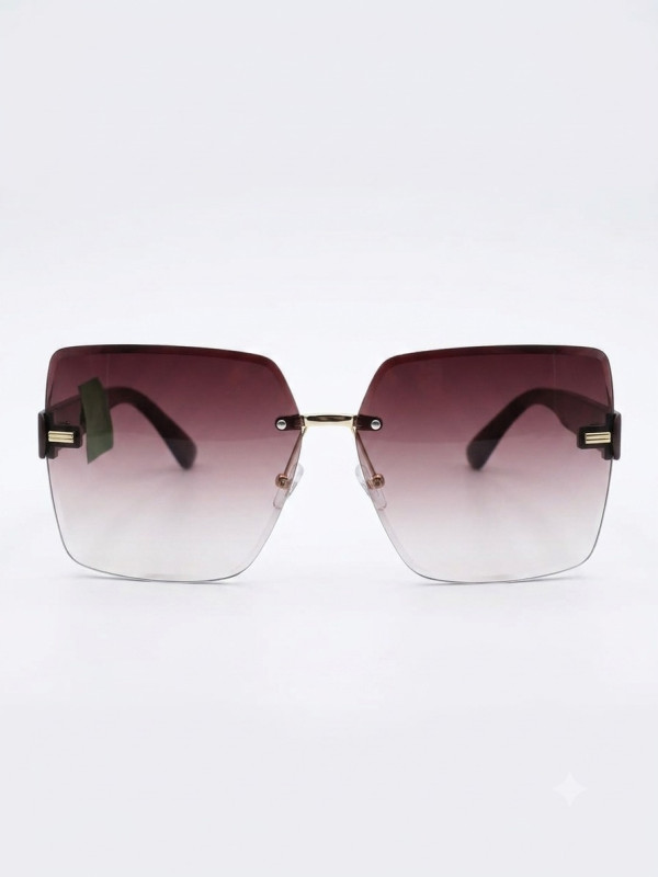 Oversized Rimless Square Sunglasses - Gold Bridge Trim